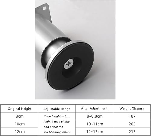 Miniatura 6 de 4 patas ajustables de acero inoxidable para muebles, de metal plateado, repuesto para sillas de mesa, patas de bricolaje con almohadilla protectora