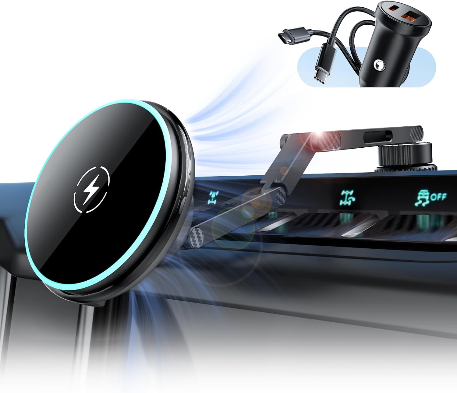 15W Wireless Charger Magnetic Phone Mount for Ford Bronco 2021-2026 2/4 Door, 360° Adjustable Aluminum Alloy Dash Holder, Easy OEM Installation, Compatible with MagSafe iPhone 12-17