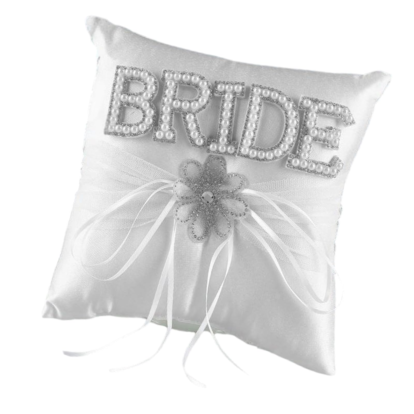 JSGHGDF Rhinestone-Studded Wedding Bearer Pillow with Lace Bows, Soft Cushion for Banquets & Commitments Embroidered Wedding Holder Decorative Floral Holder
