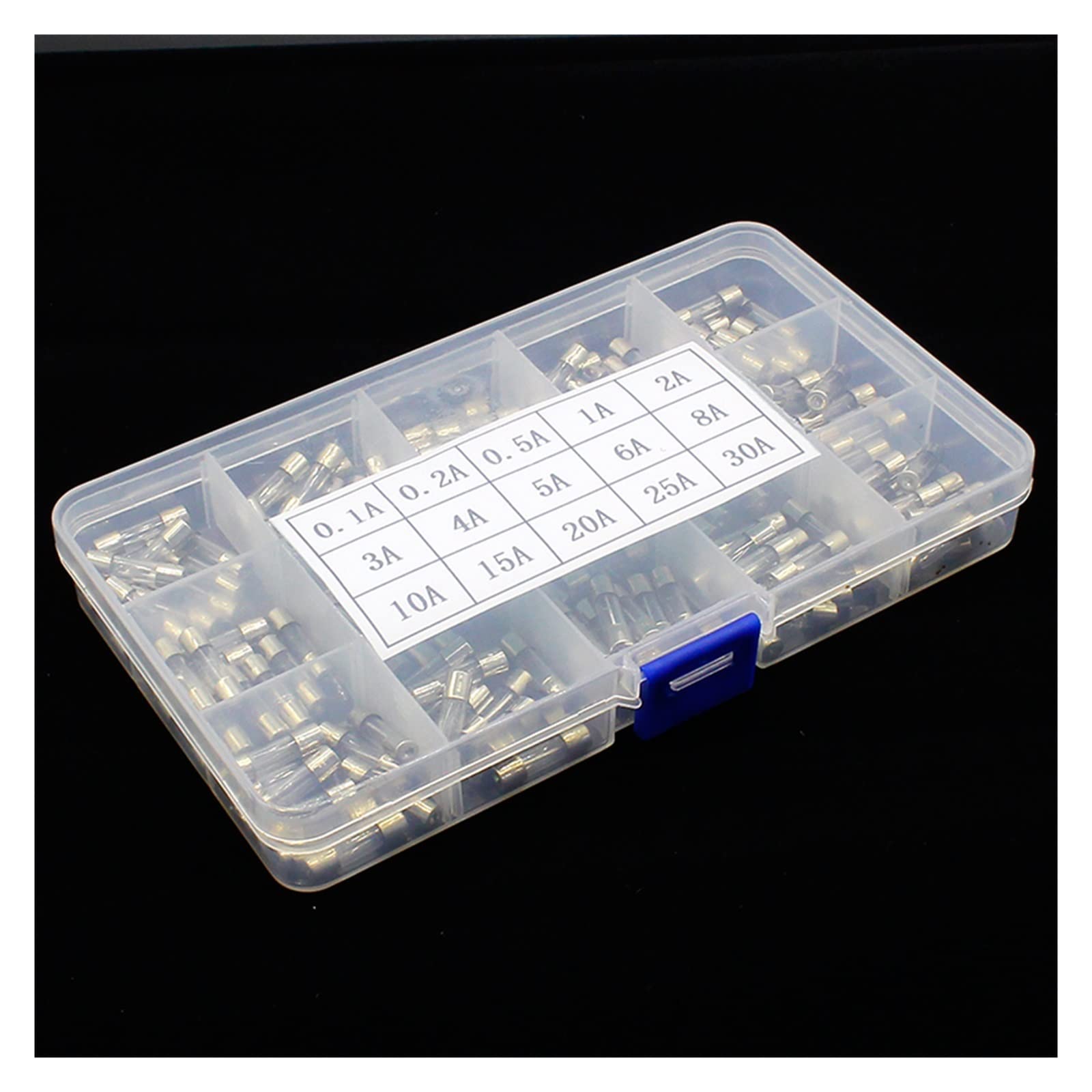 15 tipi 150 pezzi 5 * 20 fusibili a tubo di vetro a rottura rapida fusibili a tubo di vetro per auto kit assortito 5X20 con scatola fusiveis 0,1 A-30 A fusibili domestici