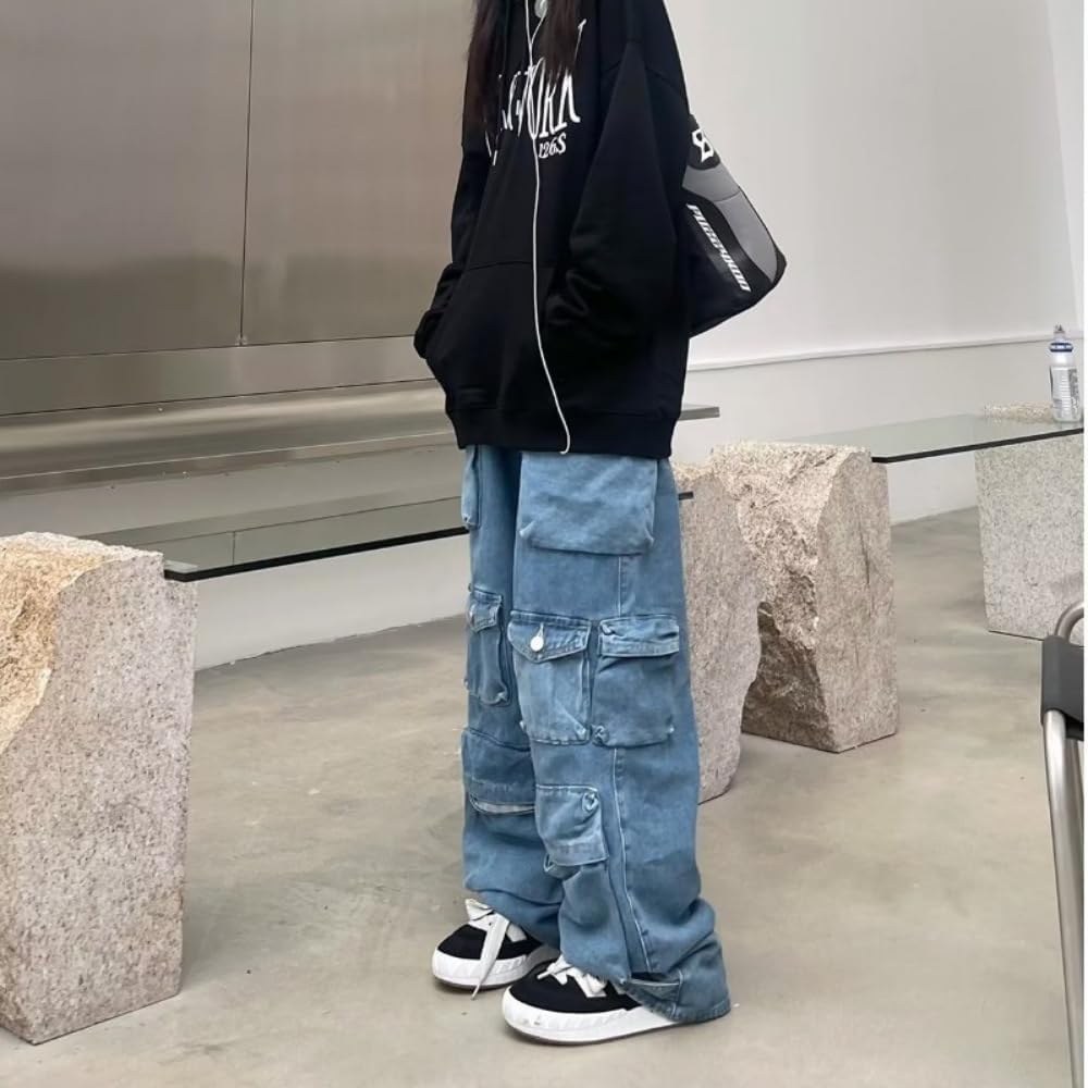 BXCNCKD Women's Baggy Cargo Pants Y2K Clothing Multi-Pocket Relaxed Fit Jeans Grunge Clothes Alt Hip hop - Image 3