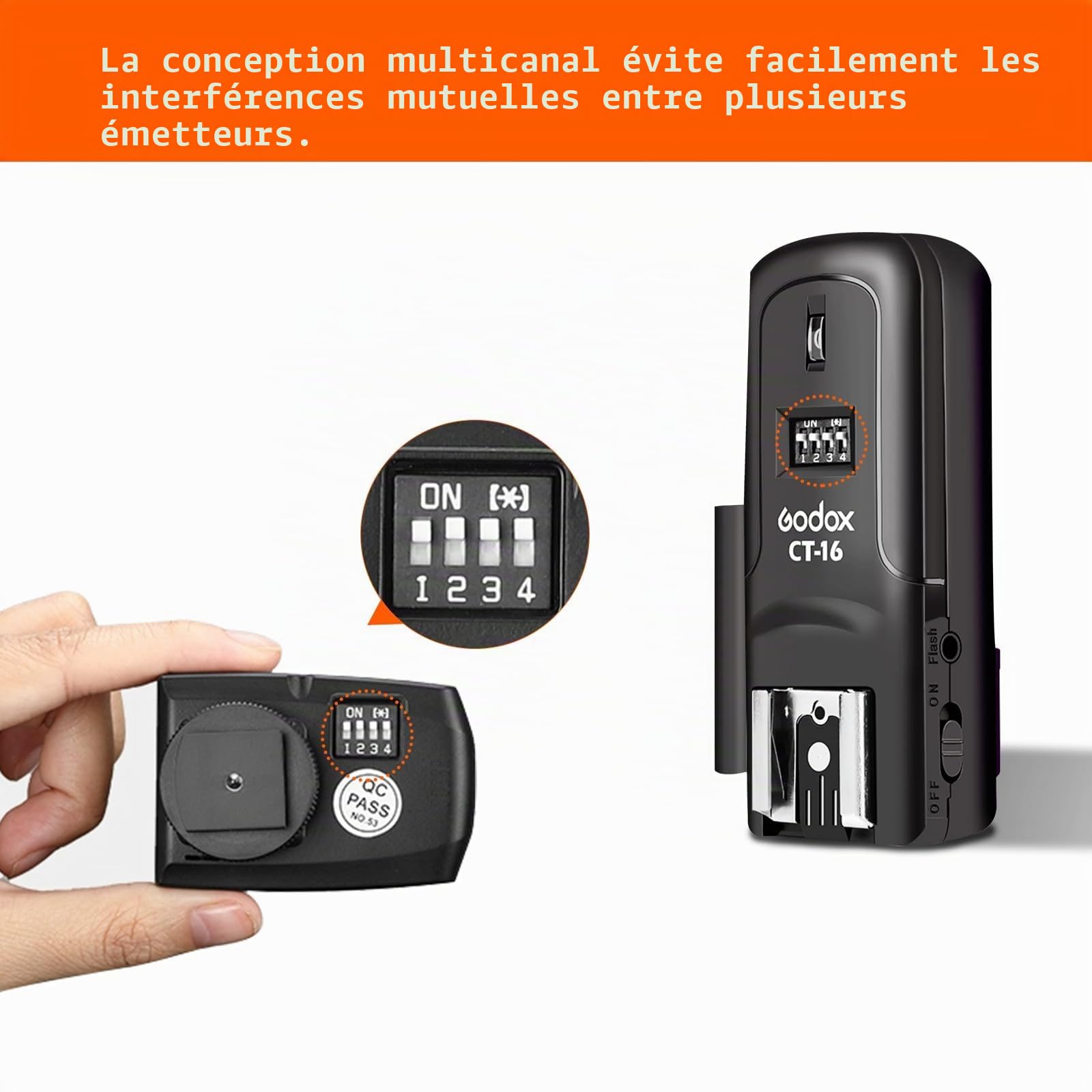Godox CT-16 Godox Trigger Wireless Lightning Repoval Compatible avec Canon Nikon Sony Pentax DSLR Camera (1 x Émetteur + 2 x Récepteur)