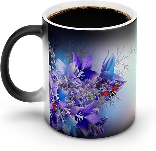 Miniatura 1 de Tazas de té personalizadas de cerámica de la decoloración de la taza de café de la mariquita de la flor púrpura