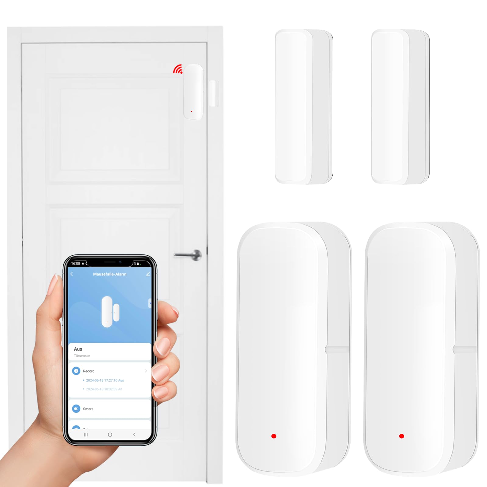 Sensor de puerta WiFi de 2 piezas, sensor de alarma de puerta, sensor de contacto de ventana inalámbrico WiFi, sensor de contacto de ventana inteligente para la seguridad del hogar, Smart Tuya