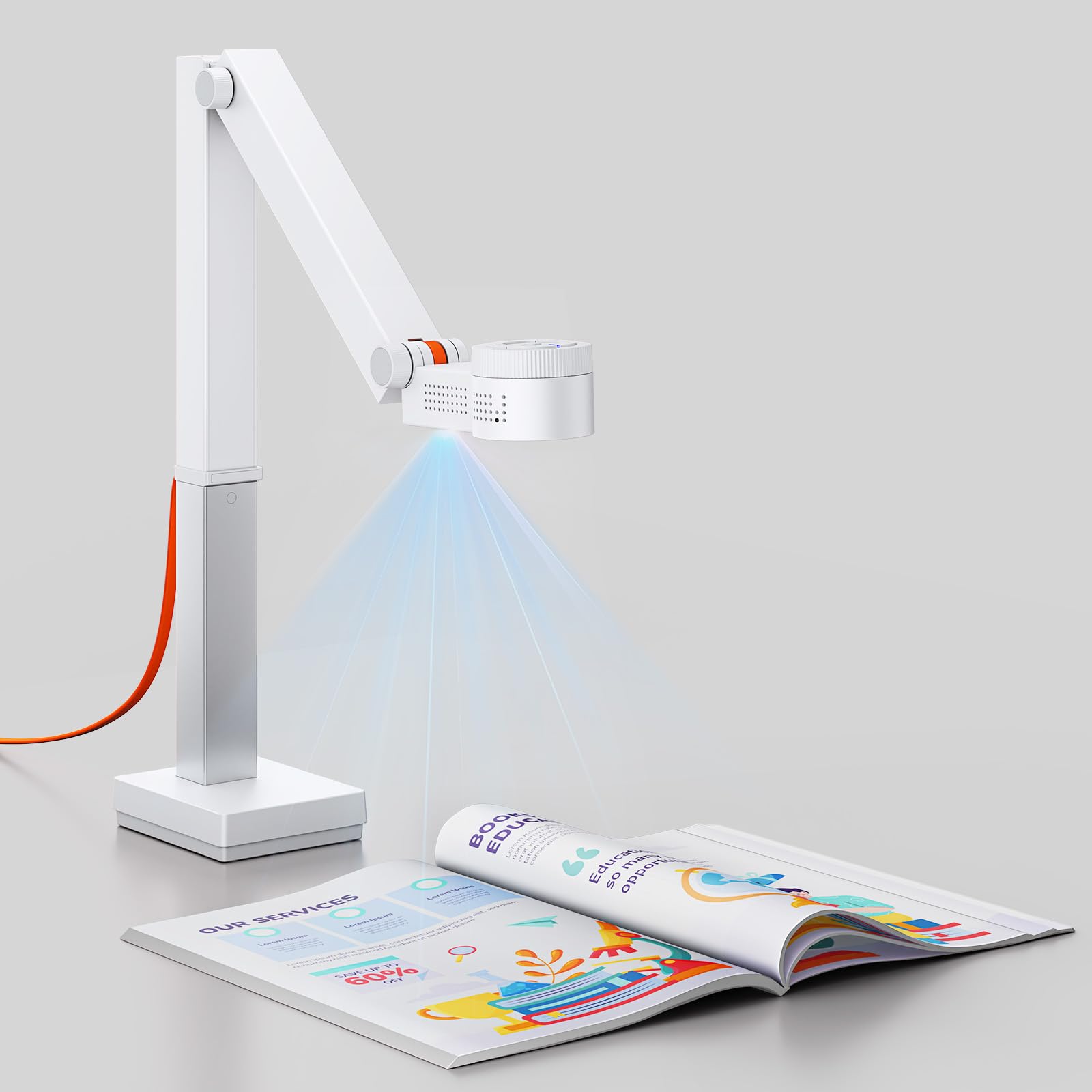 CZUR Fancy S Pro USB Document Camera for Teacher, 12MP 4K Webcam with Microphone and LED Light, Up to 60fps, Auto Focus, for Remote Teaching, Web Conference, for Mac and Windows, White