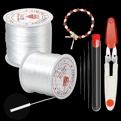 Catephe - Cuerda elástica de cuentas de 0.039 in, 394 pies, hilo elástico transparente, cuerda de cuentas de cristal para hacer pulseras, collares y