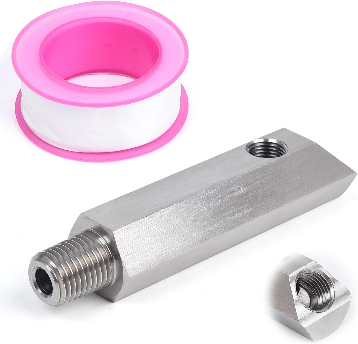 Oil Pressure Sending Unit Extension Dual Port, Stainless Steel Oil Pressure Adapter, Compatible with 1965–1973 Ford Mustang V8, 1/4" NPT to 1/8" NPT Oil Pressure Fitting