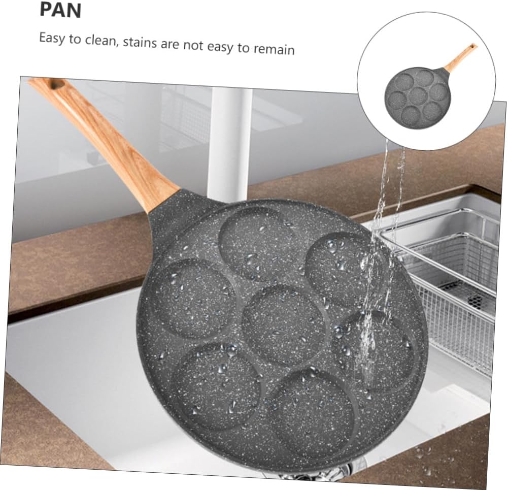 1Pc Versatile Seven Hole Non Stick Frying Pan for Breakfast Pancakes and Omelettes Heat Insulated Handle Easy to Clean Kitchen for Friends and Family