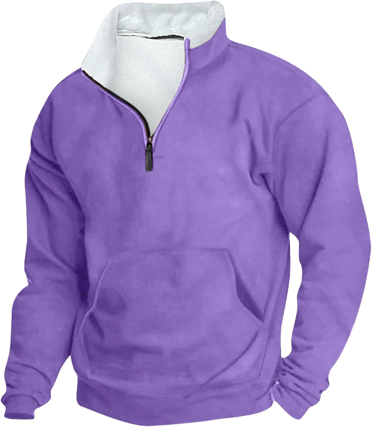 Collared Sweatshirts for Men Plain Quarter Zip Pullover Shirts Long Sleeve Basic Classic Casual V Neck Spring Tops