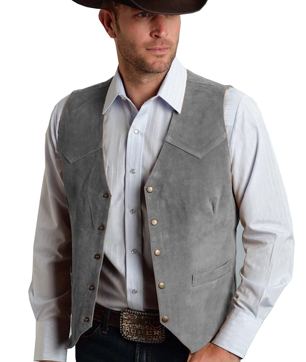 Tuikayoo Herren Wildleder Anzug Weste Jahrgang Western Cowboy Weste Normale Passform