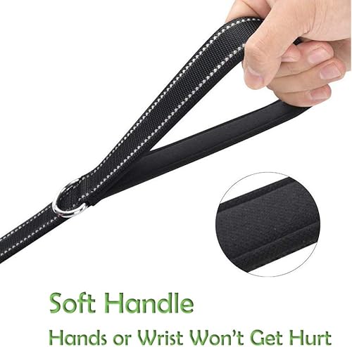 Vista 4 de Correa para perro para perros grandes, acolchado de tráfico, 2 asas para control adicional, 6 pies de largo con puntada reflectante para caminar por