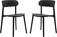 Flash Furniture Dover Stacking Patio Chairs Set of 2, UV Resistant Resin, Curved Back Contoured Seat, All-Weather Indoor Outdoor Black