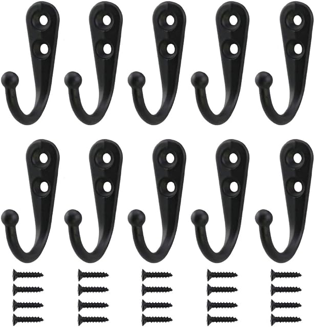 10 Pieces Wall Mounted Hooks Coat Hooks Robe Hooks Hangers with 20 Pieces Screws in Nickel,Black