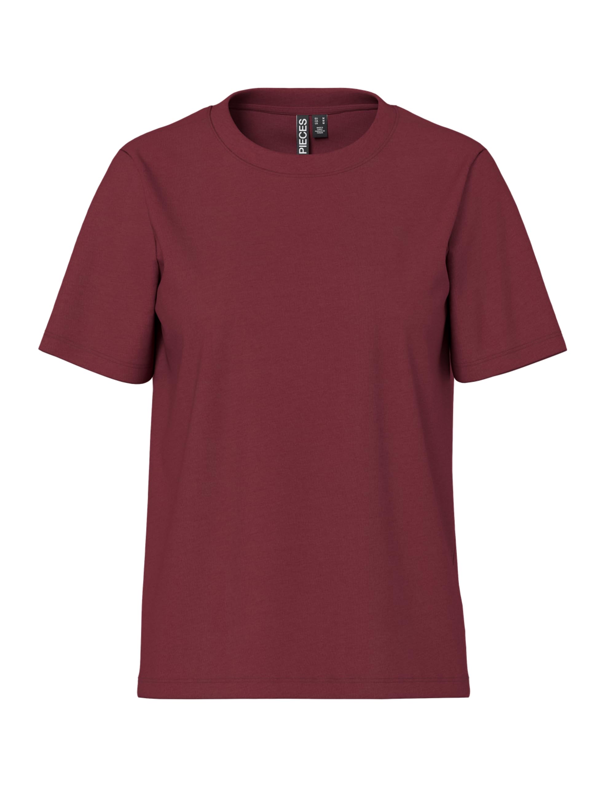 PIECES Women's Pcria SS Fold Up Solid Tee Noos BC T-Shirt, Tawny Port, M