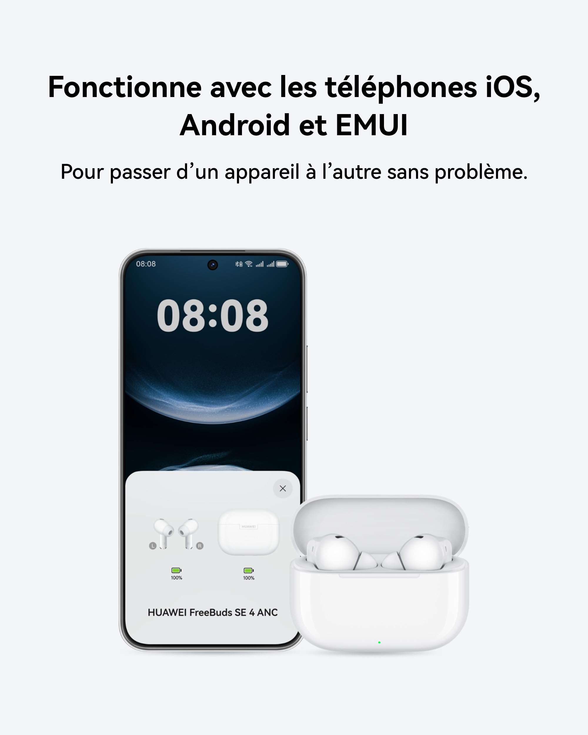 HUAWEI FreeBuds SE 4 ANC, écouteurs Bluetooth, Jusqu’à 50 h d’écoute, ANC multimode, 4,3 g écouteurs Intra-Auriculaires légers, IP54, Bluetooth 5.4, des appels clairs comme de l’Eau de Roche, Blanc