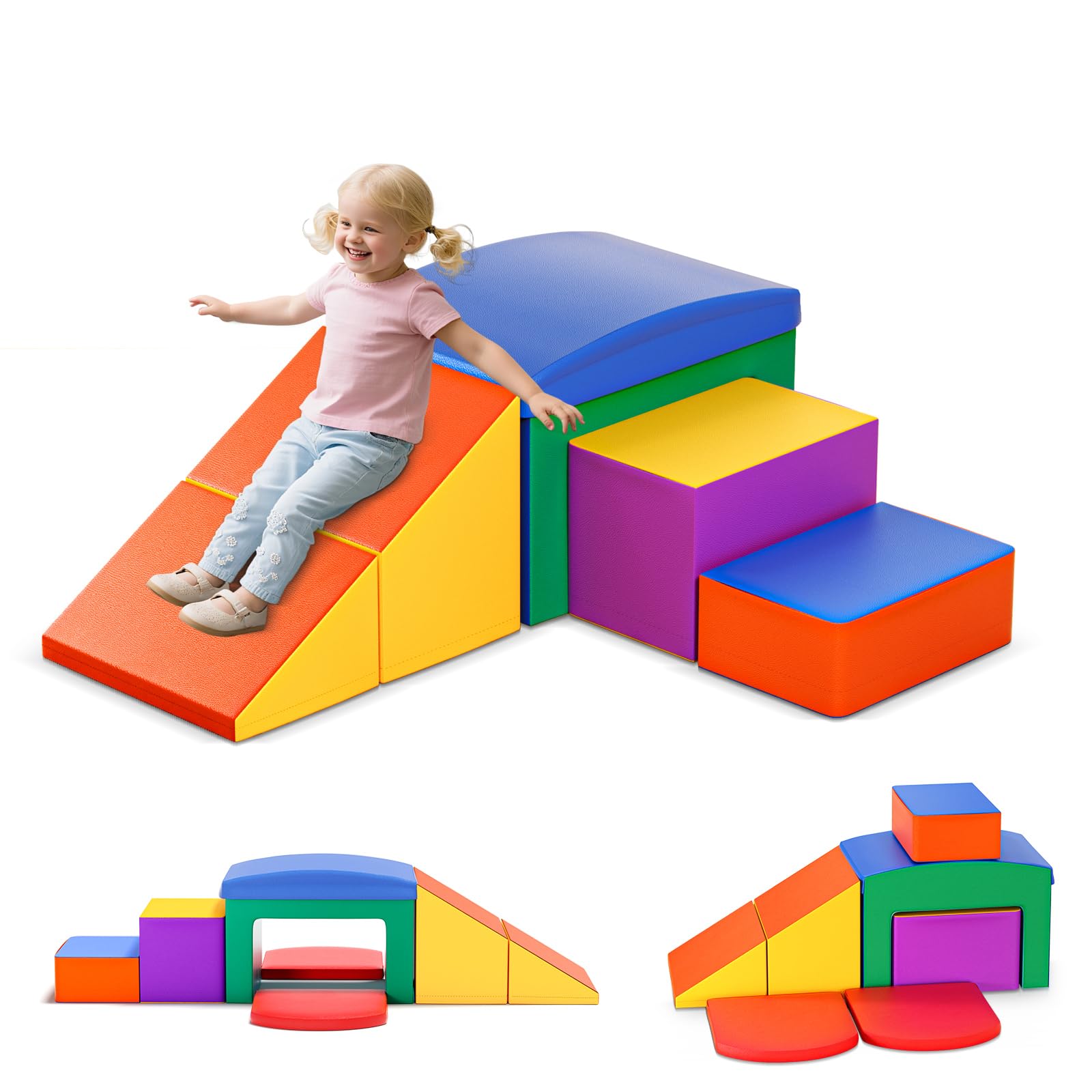Große Bausteine für Kinderschaum, hohe elastische Schwammbausteine, mit Rutschen, Bögen, Kleinkindern Kletterbausteine für das Klettern/Outdoor -Klettern (6- Bunt)