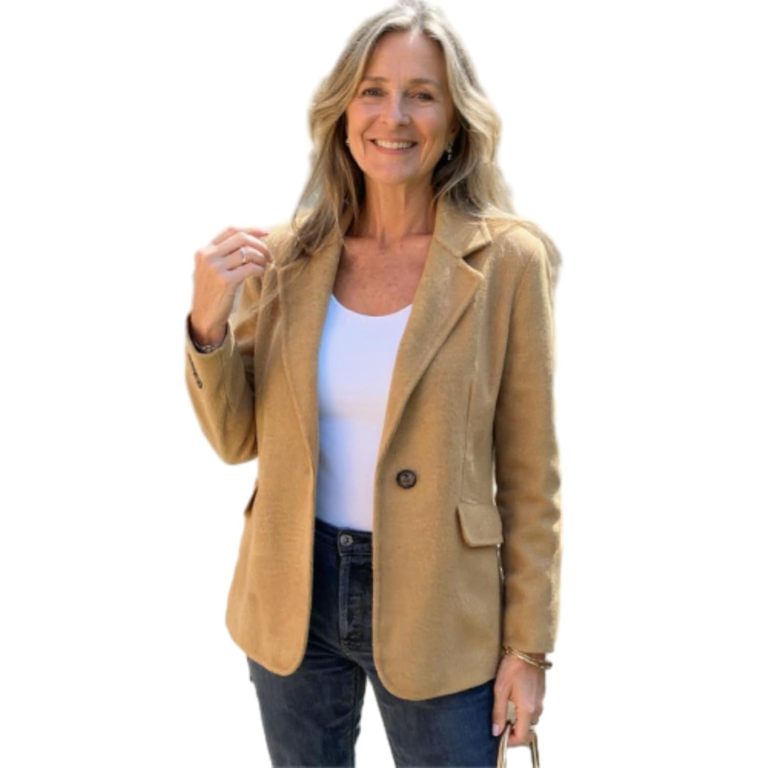 Womens Single Button Long Sleeve Business Blazer Jacket Fall Winter Casual Loose Lapel Collar Work Office Pea Coat