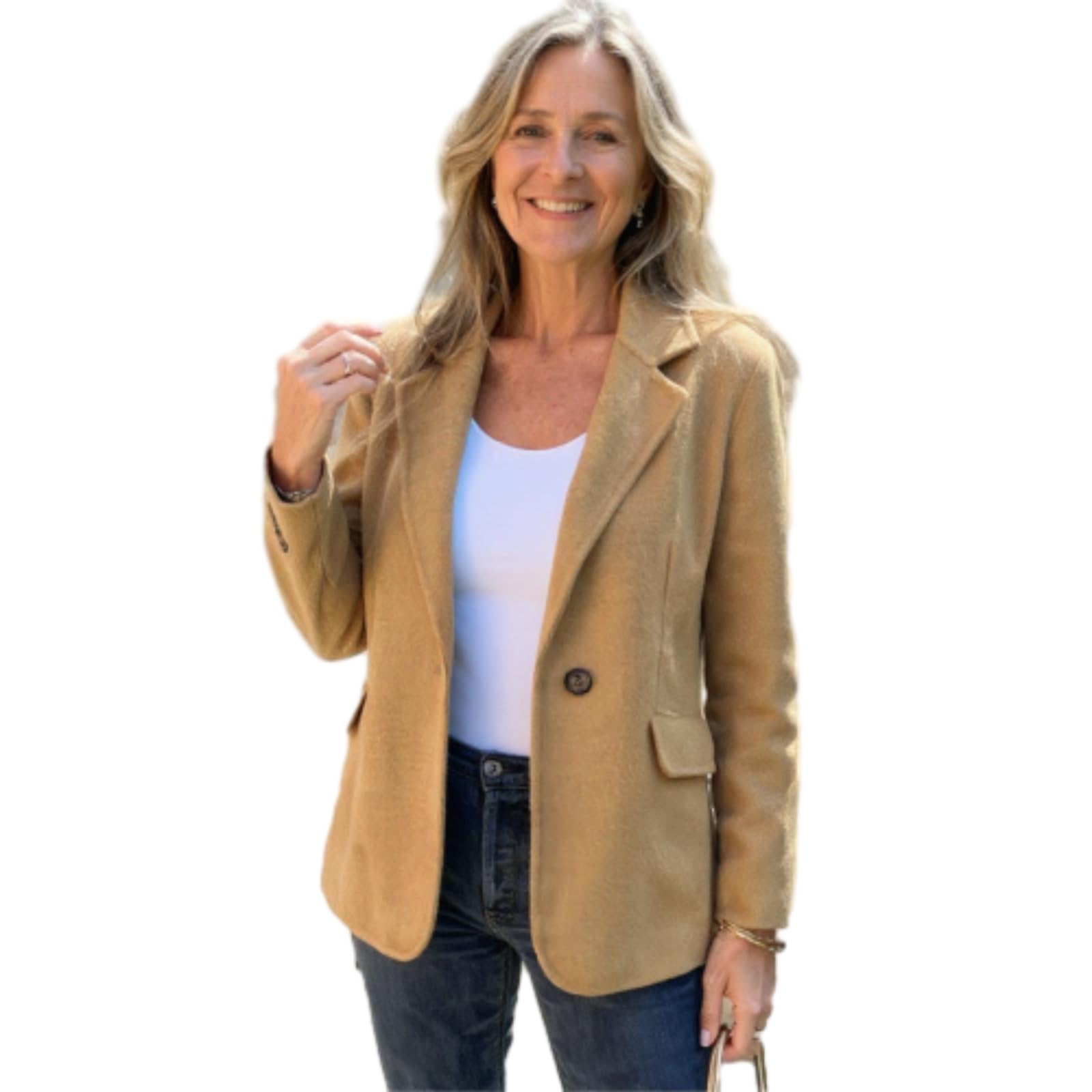 Womens Single Button Long Sleeve Business Blazer Jacket Fall Winter Casual Loose Lapel Collar Work Office Pea Coat