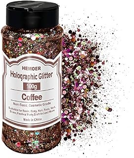 HEMOER Holographic Chunky Glitter, 100g Silver Chunky Sequins Glitter, Cosmetic Craft Glitters for Resin, Face, Nail, Body, Crafts, Slime Festival Party Art and More-3.52oz/Bottle