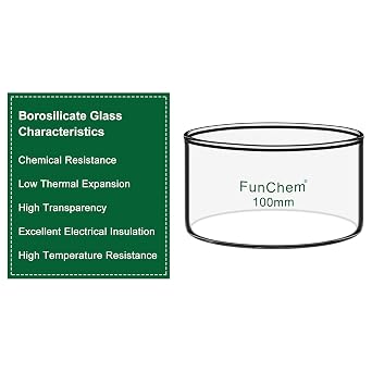 FunChem Borosilicate Glass Crystallizing Dish Without Spout for Evaporation Crystallization, O.D. 100mm, 300ml Lab Crystallizer with Flat Base