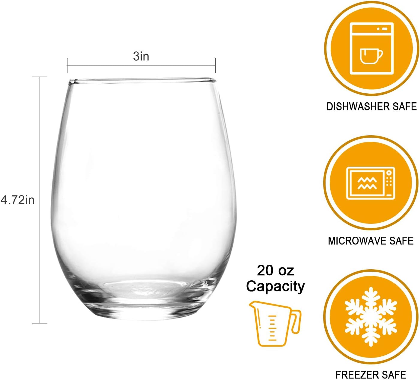 Encheng Clear 20oz Stemless Wine Glass,Large Cup For Enhanced Aeration with Durable Chip Resistant Rim For White Wine,Beverage Cups For Red Wine,Sleek Modern Drinking Tumbler Drinking Glass 8pack