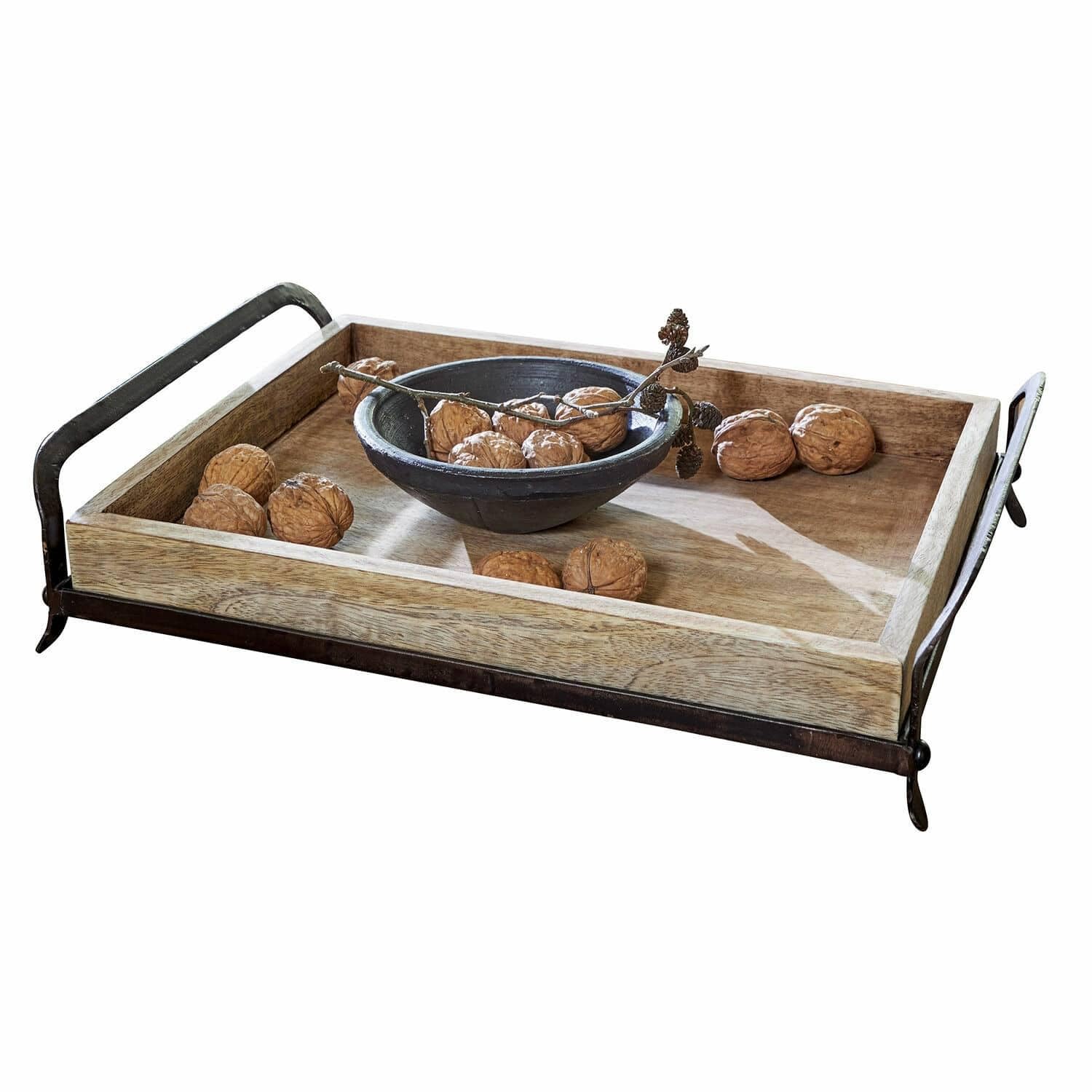 LOBERON Troyes Vassoio - Legno di mango naturale - Graziose venature, marrone/nero