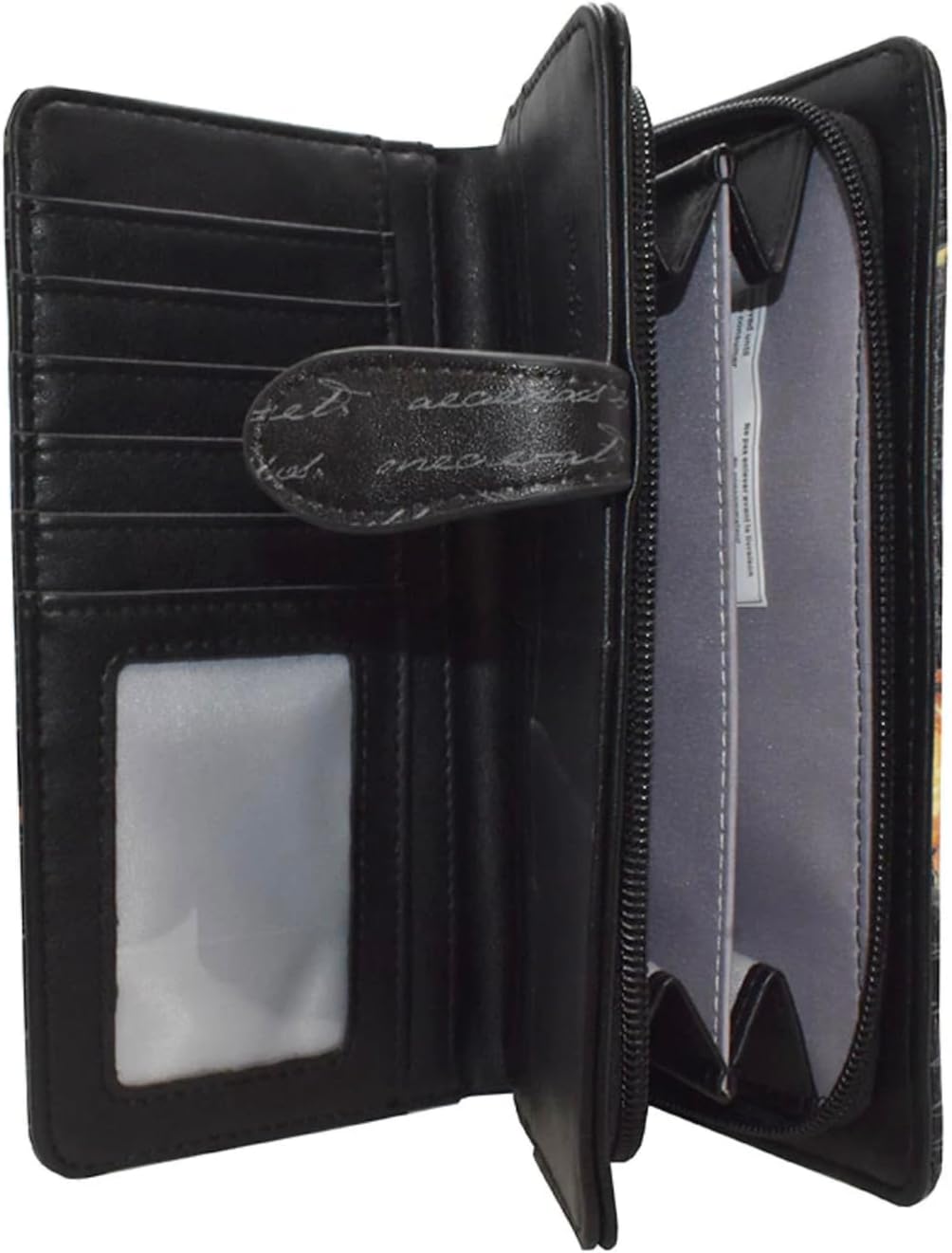 Shag Wear Acorn and Chickadee Large Wallet for Women and Teen Girls Vegan Faux Leather 7" Black