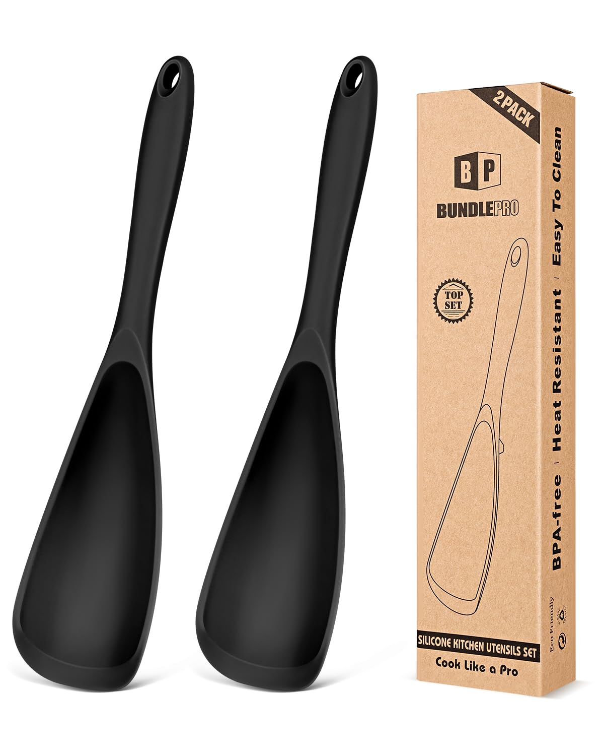 Silicone Cooking Spoons for Nonstick Cookware, One-Piece, 2 Pack