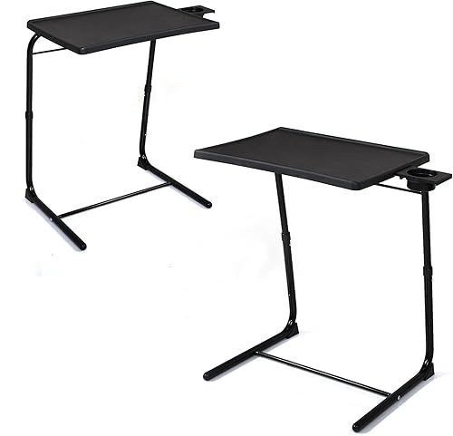 Juego de 2 bandejas de TV ajustables con 6 alturas y 3 ángulos de inclinación, mesa plegable para TV con soporte para tazas para comer y leer,
