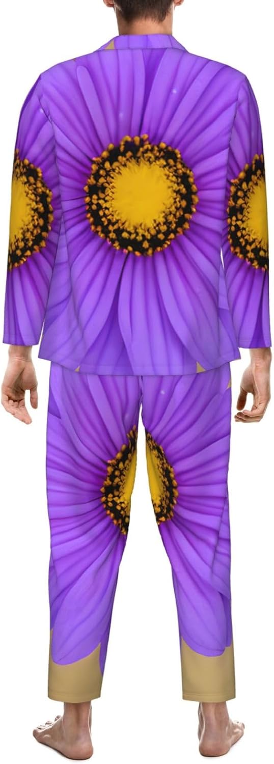 Purple Flower Print Luxurious Mens Pajamas Set,Breathable Pajamas Set,Perfect For Lounging Bed,Sofa