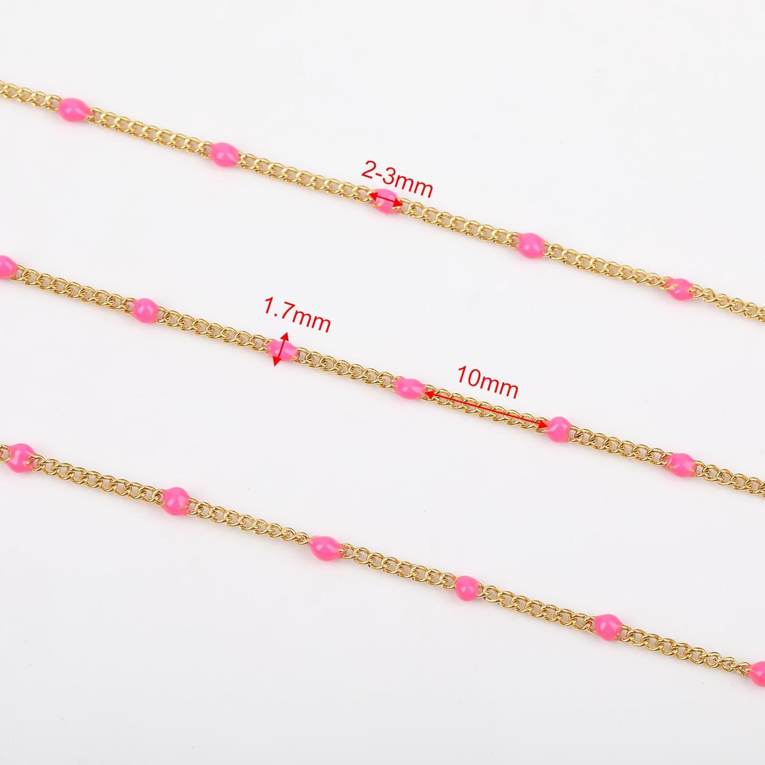 YOUBEIYEE 5 Meters Pink Enamel Bead Chains for Jewelry Making Gold Plated Stainless Steel Jewelry Chains Bulk - Image 3