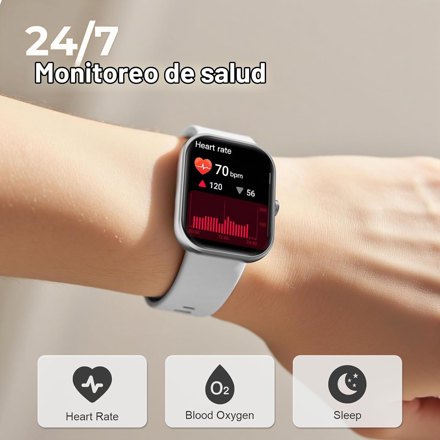 Reloj Inteligente Hombre Mujer, 1.83″ HD Smartwatch con Llamadas Bluetooth, Smart Watch con Podómetro/Pulsómetro/SpO2/Monitor de Sueño,112+ Modos Deportes, IP68 Impermeable Android iOS, Gris Plateado 6