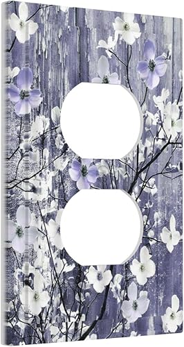 Miniatura 143 de Cubierta de interruptor de luz de 3 cuadrillas con diseño de flores azules púrpuras, cubierta de placa de pared de triple palanca, arbustos florales