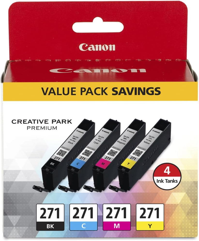 Canon PGI-270 Pigment Black Ink Tank + Canon CLI-271 CMYK Ink Tank 4-Pack