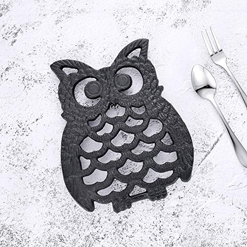 Iniret 2 Pcs Cast Iron Owl Trivets - Decorative Trivet For Kitchen Counter Or Dining Table Vintage, Rustic,Insulation Pad,Anti-Scald Pad, Heat Resistant Pad（B） #TOP4