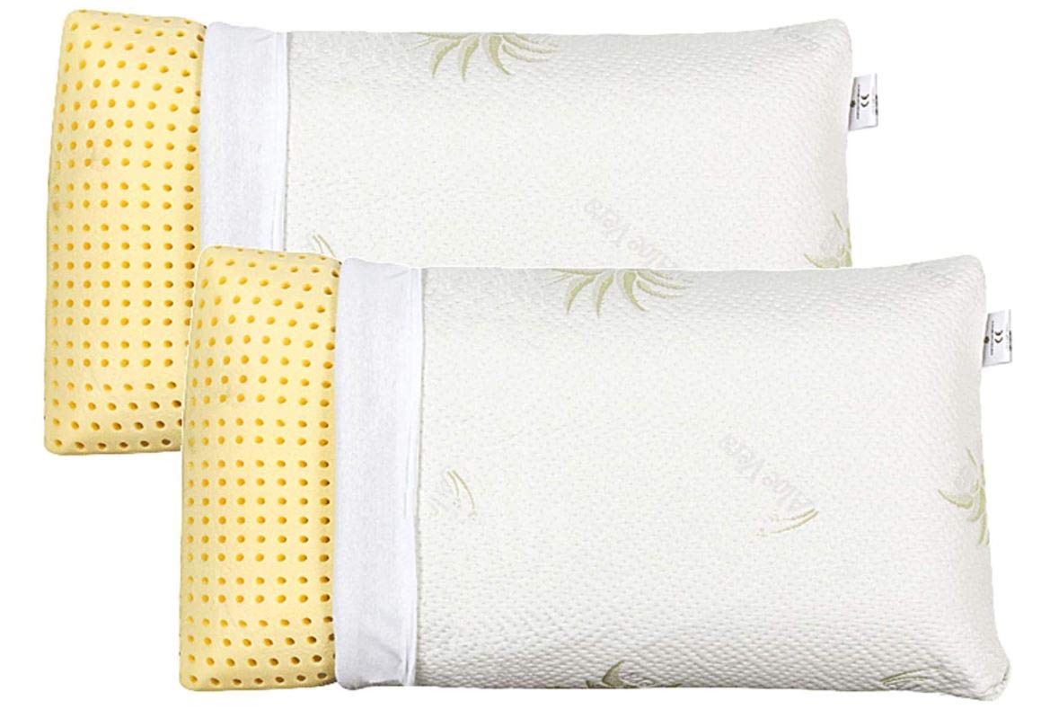 EVERGREENWEB 2er- Set Pack von Kissen für Betten aus Memory Flocken 40 x 70 cm, 15 cm Hoch