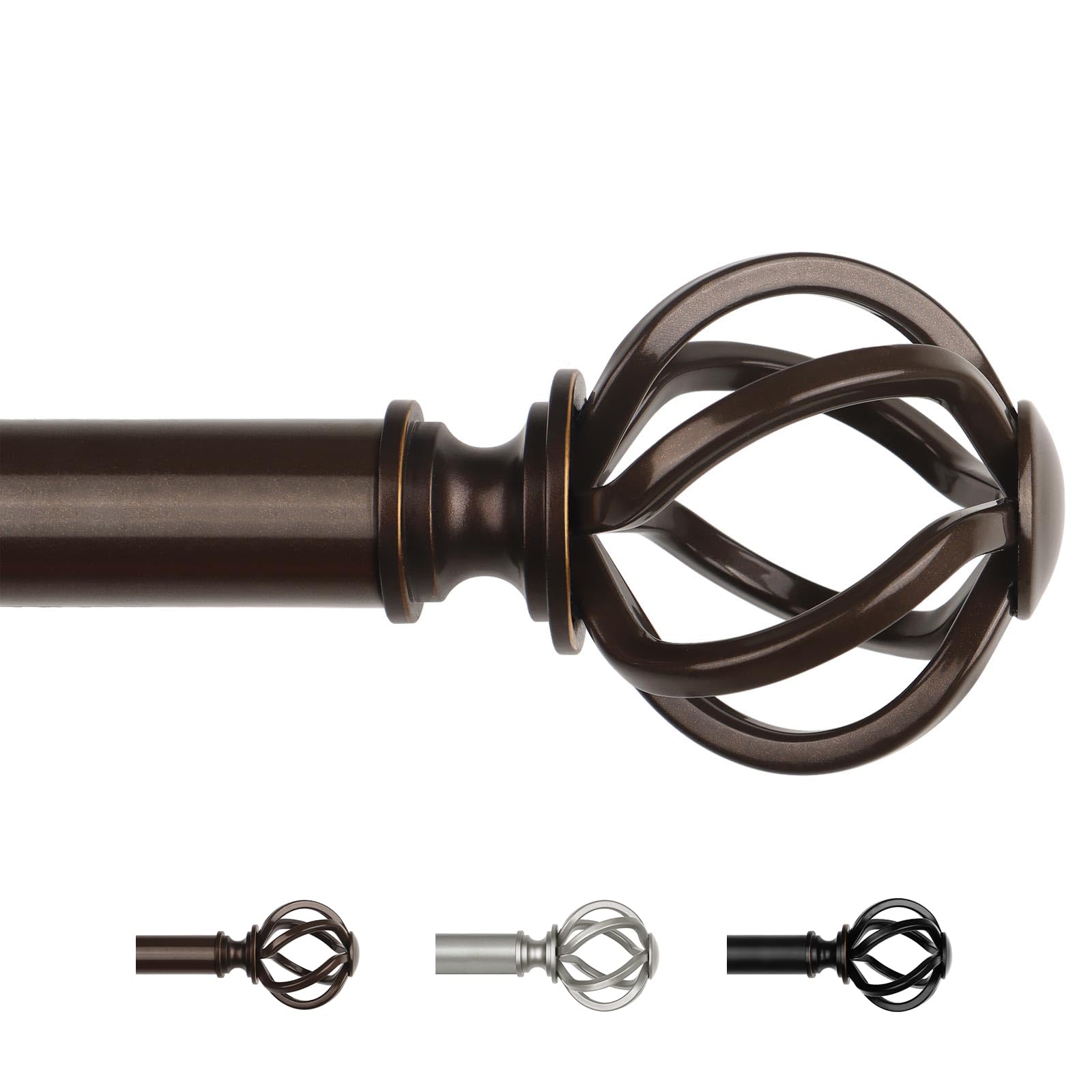 Bronze Curtain Rod 32 to 58 Inches (2.6-4.8ft)-USFOOK 7/8 Inch Heavy Duty Curtain Rods for Windows, Telescoping Splicing Drapery Rods with Twisted Cage Finials