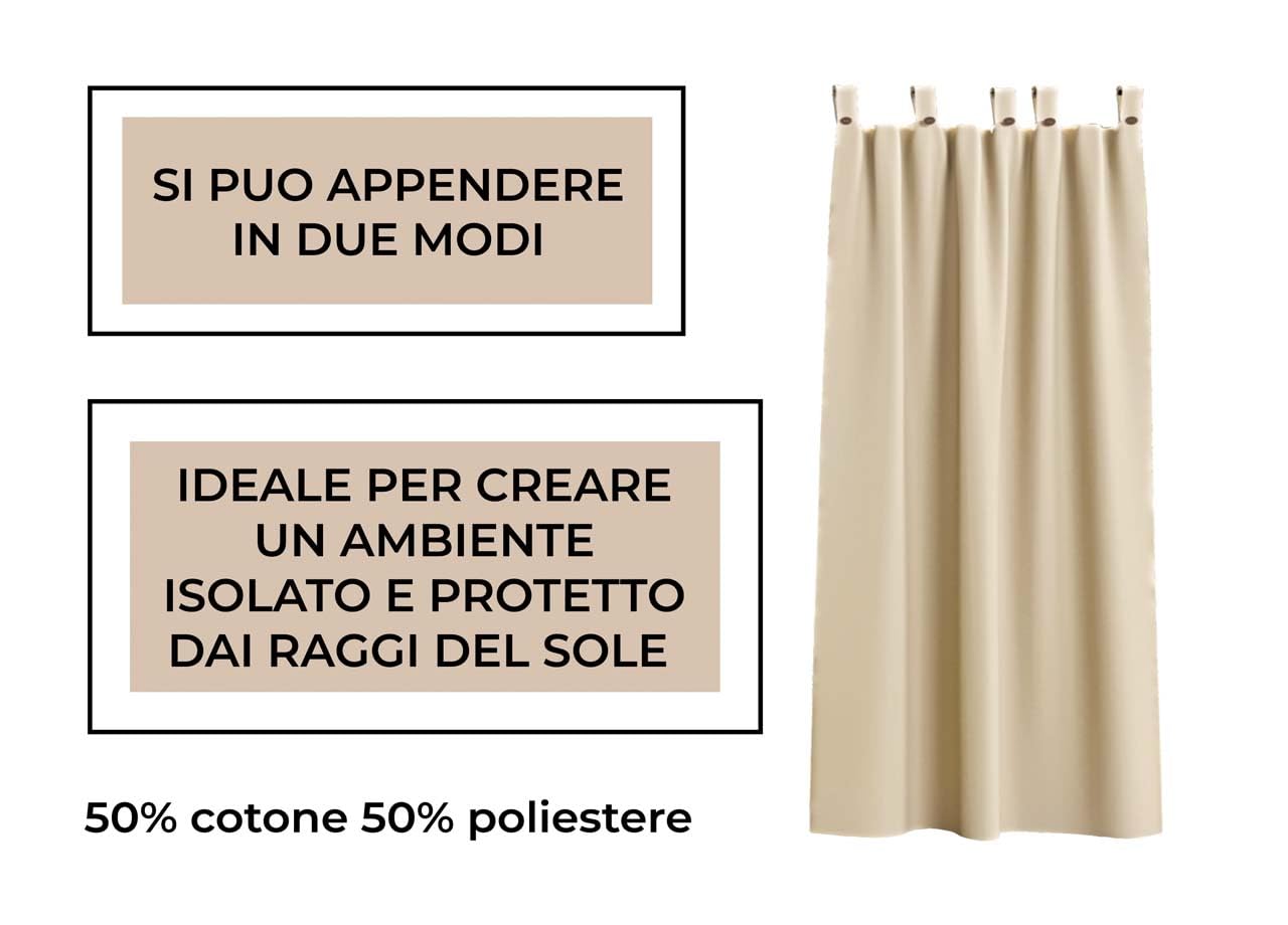 BIANCHERIAWEB Tenda Gazebo 160x270 per Esterno Passanti con Bottoni Tinta Unita Ideale per Giardino Terrazzo Springfield Colore Panna