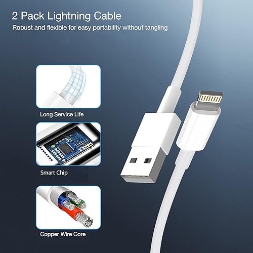 Miniatura 4 de Cargador de iPhone, cargador de viaje para iPhone, paquete de 2 unidades, cable Lightning de 6 pies, cable de carga rápida USB, cargadores de pared,