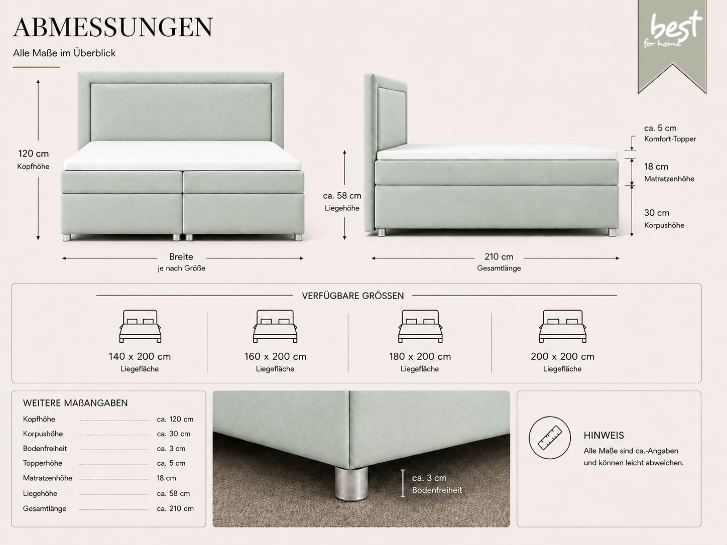 Trinity K-3 Boxspringbett 180x200 cm mit Topper und Stauraum