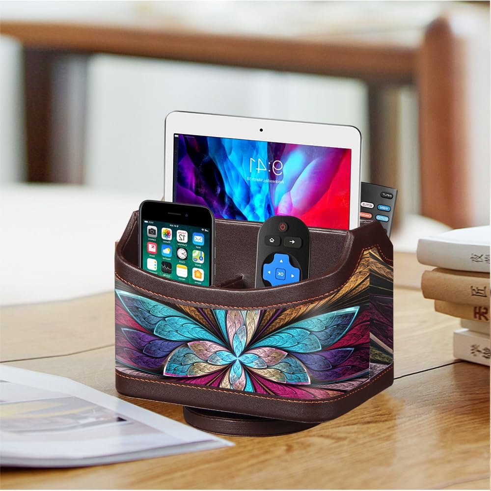 360° Rotating Remote Caddy - PU Leather Organizer -6