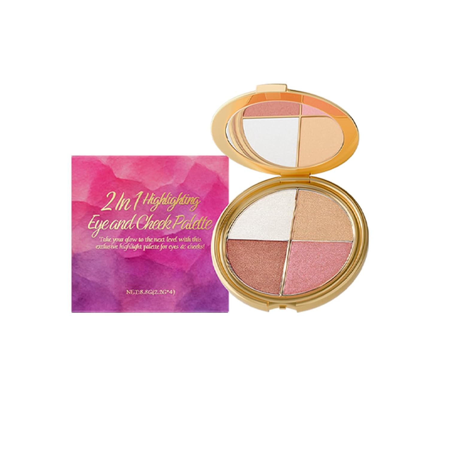 Eye & Cheek Highlighting Palette – 4-in-1 Contour Kit with Matte & Shimmer Shades for Eyes, Cheeks, Glow & Definition, Beginner-Friendly, Long-Lasting & Travel-Ready