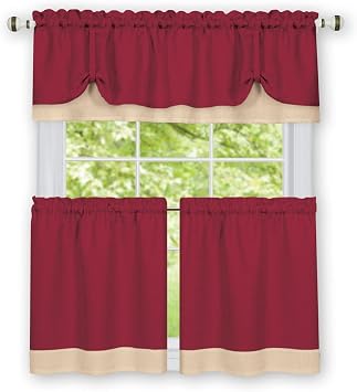 Collections Etc Darcy Two-Tone Rod Pocket Cafe Curtain Tiers - 2 Piece Set, Burgundy, 58" X 36"