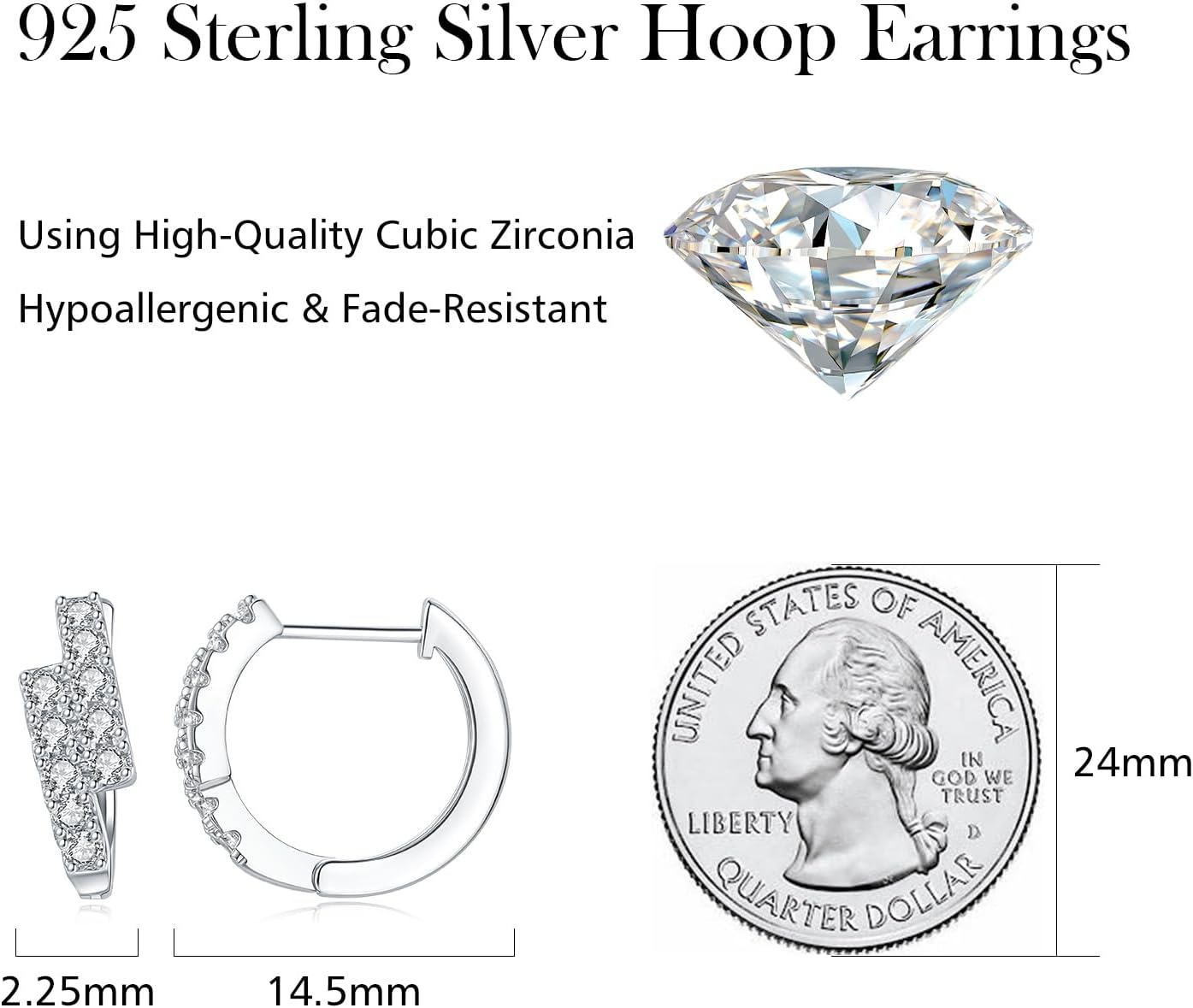 925 Sterling Silver Cubic Zirconia Double Hoop Earrings for Women, Hypoallergenic Sparkling Diamond Hoop Earrings for Daily Wear - Image 6