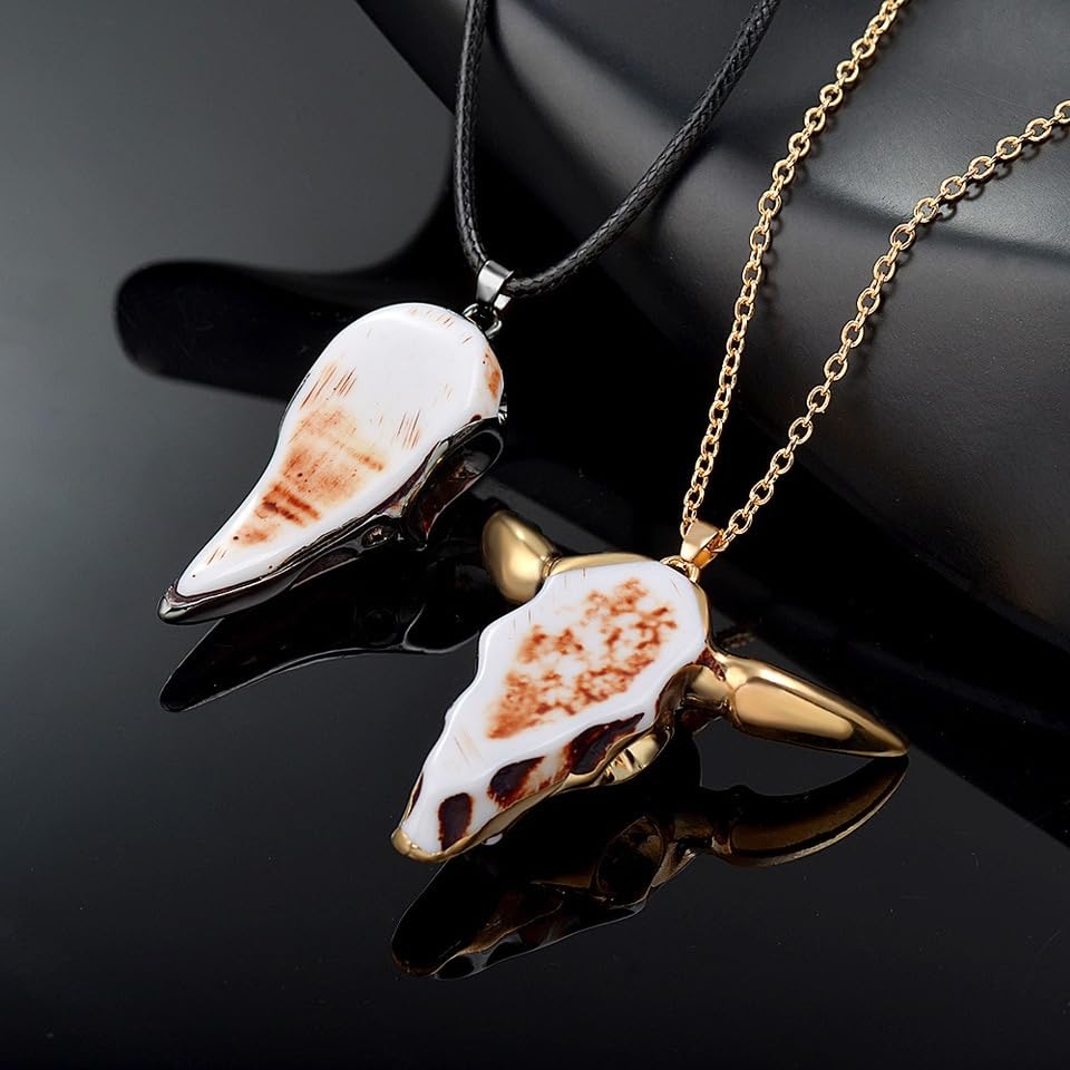 Bohemian White Black Tauren Cow Pendant Bull Head Necklace Sweater Chain Gold Color Horn Stylish Women Men Skull Jewelry2