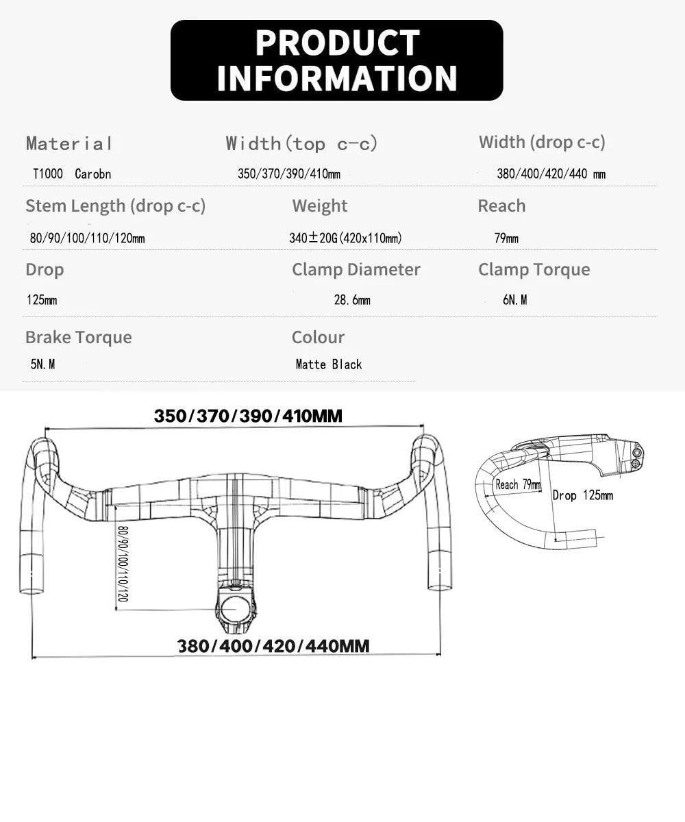 Elevador Potencia Manillar de Carbono 7/8 380-440mm cableado Interno Integrado 28,6mm para Piezas de Montaje de Marco de Carretera Espaciador de Bicicleta