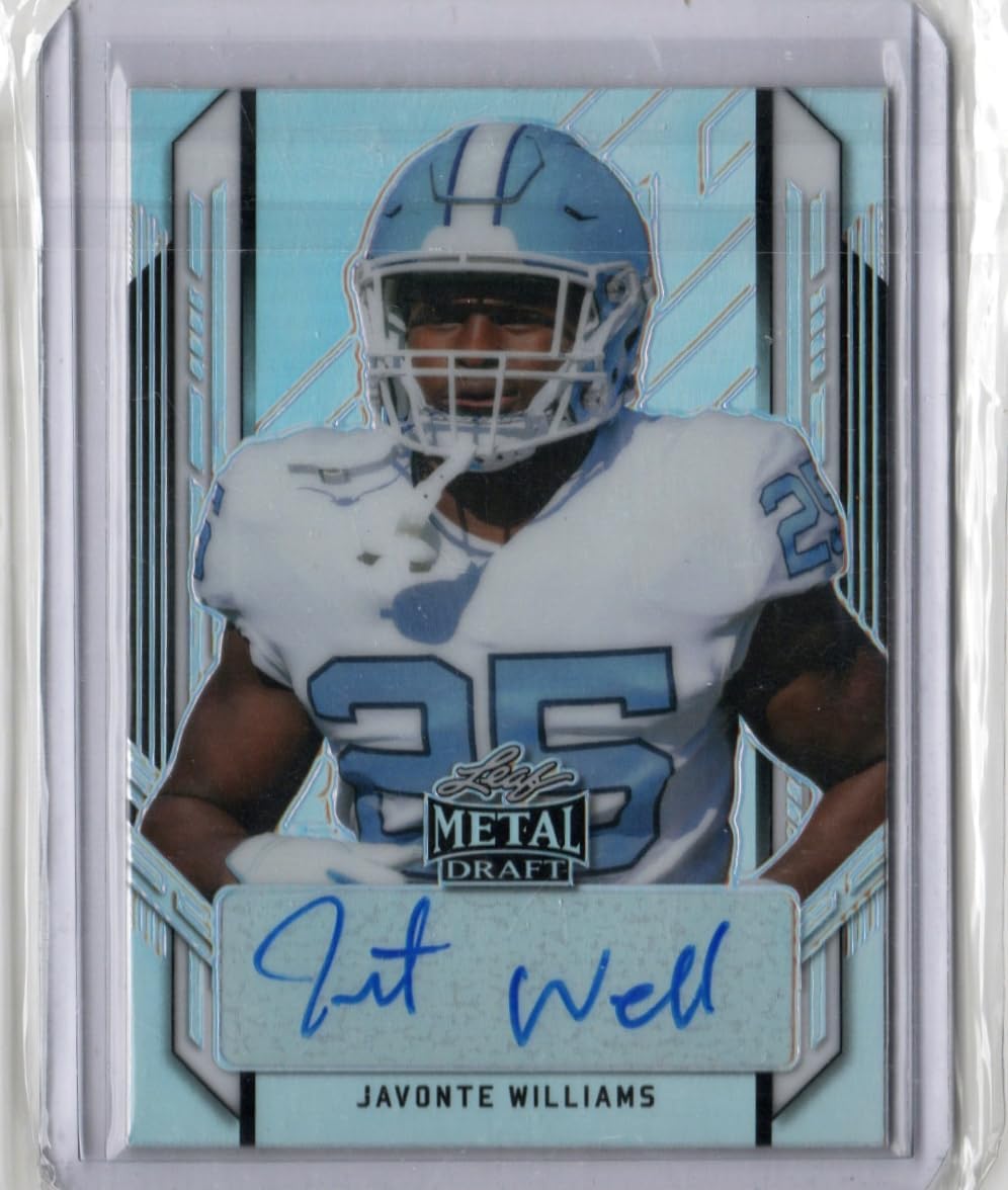 Javonte Williams Autographed Metal Draft Rookie Card Serial Numbered 18/99 Collectible Football Card - 2021 Leaf Football Card #PA-JW2 (North Carolina)