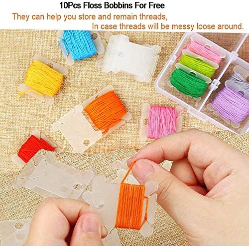 Embroidery Threads 50 Skeins, RFWIN Embroidery Floss, Rainbow Cross Stitch Threads with 10 Pieces Embroidery Needles & Floss Bobbins, Friendship Bracelets Knitting DIY Craft Project