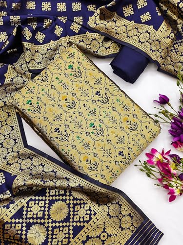 Image of EthnicJunction Women's Woven Silk Blend Banarasi Silk Unstitched Salwar Suit Dress Material with Dupatta