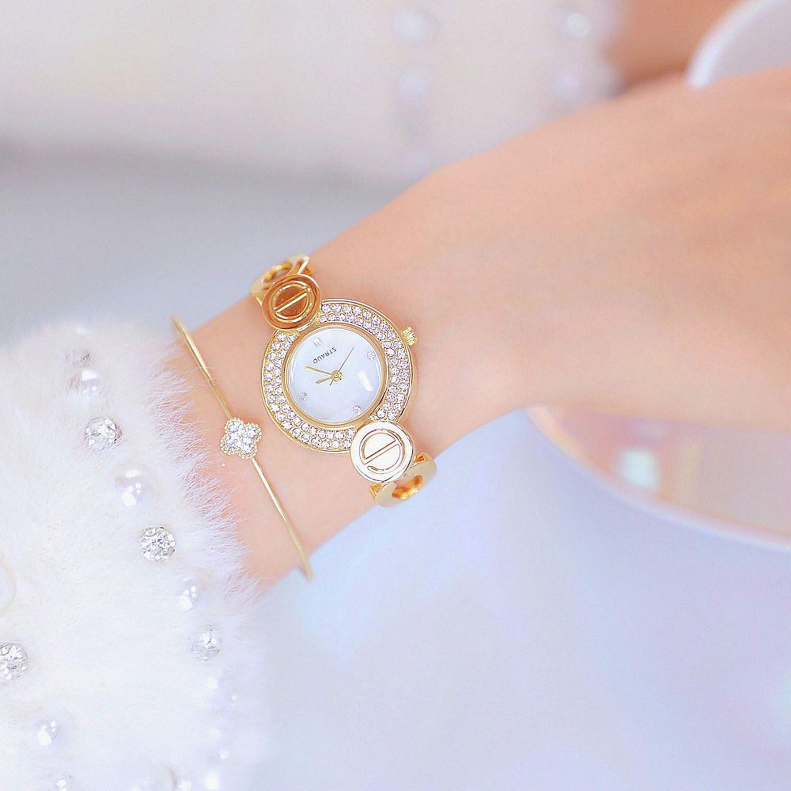 Confezione da 2 orologi analogici al quarzo con quadrante rotondo e cinturino sottile alla moda con diamante pieno di luce orologio regalo di lusso